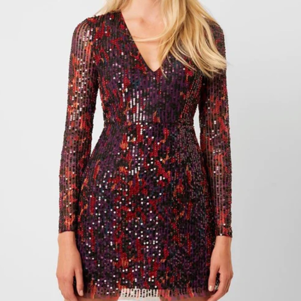 French Connection Inari Embellished Leopard Sequin Dress